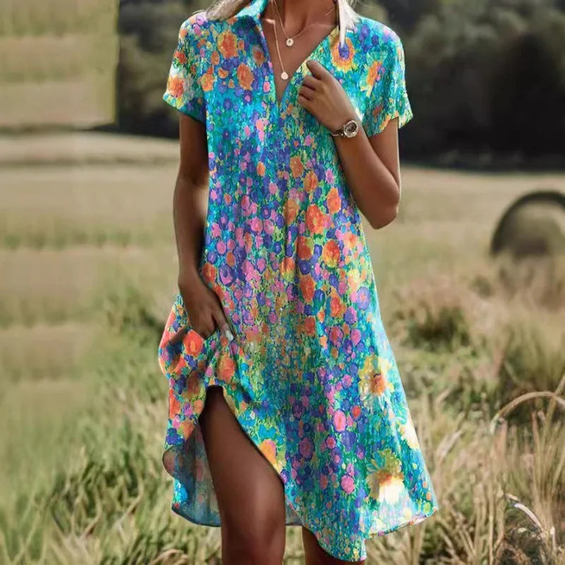 Button Front Floral Midi Dress