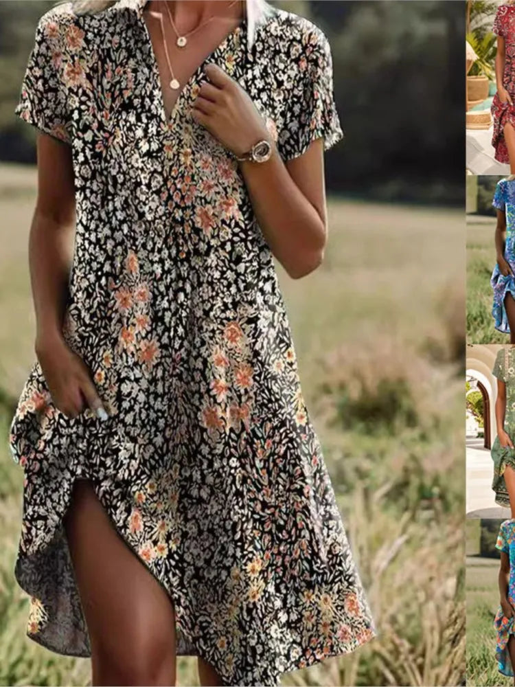 Button Front Floral Midi Dress