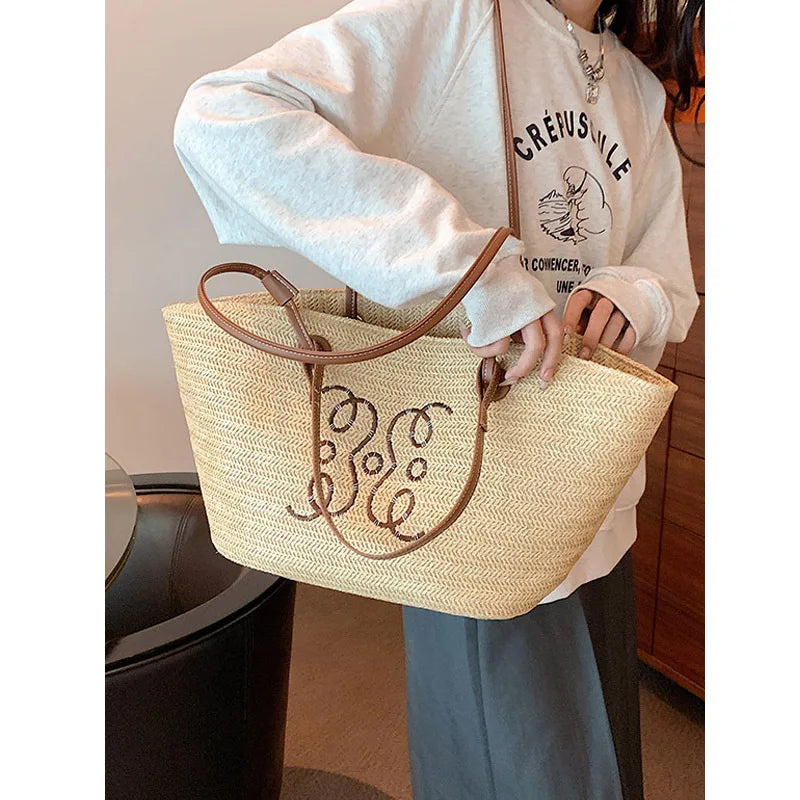 Oversized Straw Beach Tote Bag