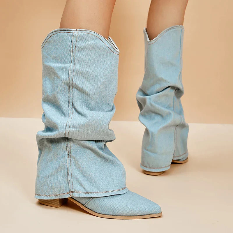 Denim Knee-High Boots