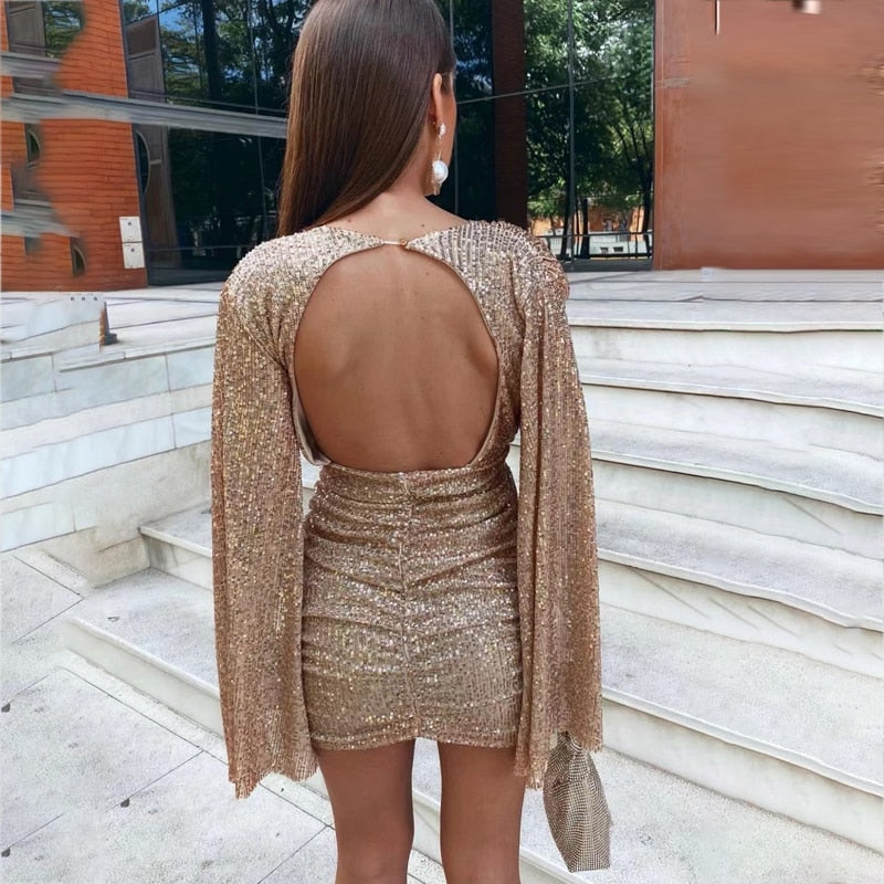 Slit Sleeve Sequin Mini Dress