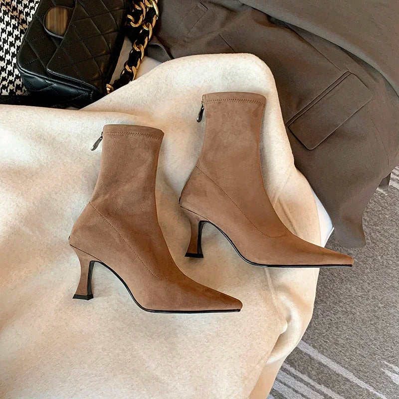 Pointed Toe Heeled Ankle Boots
