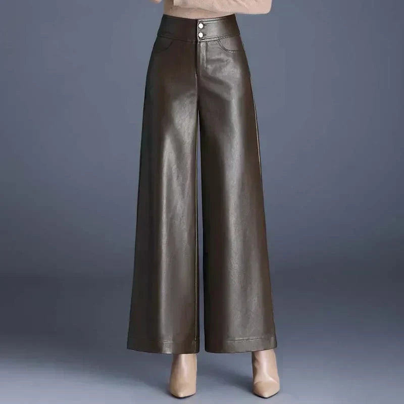 Faux Leather Wide Leg Trousers