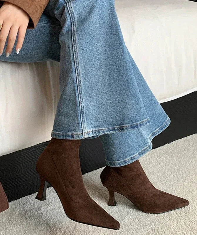 Pointed Toe Heeled Ankle Boots