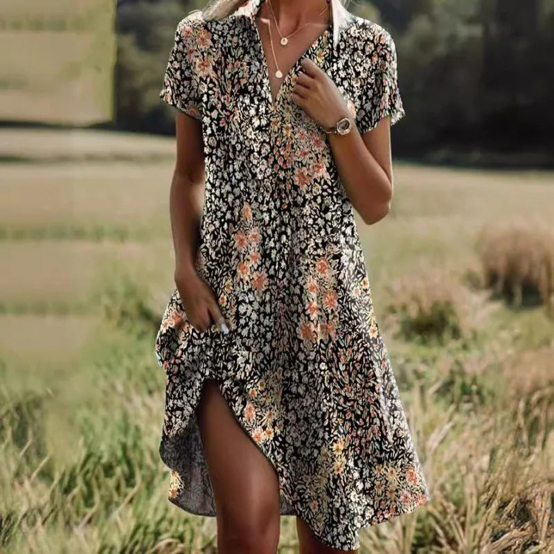 Button Front Floral Midi Dress