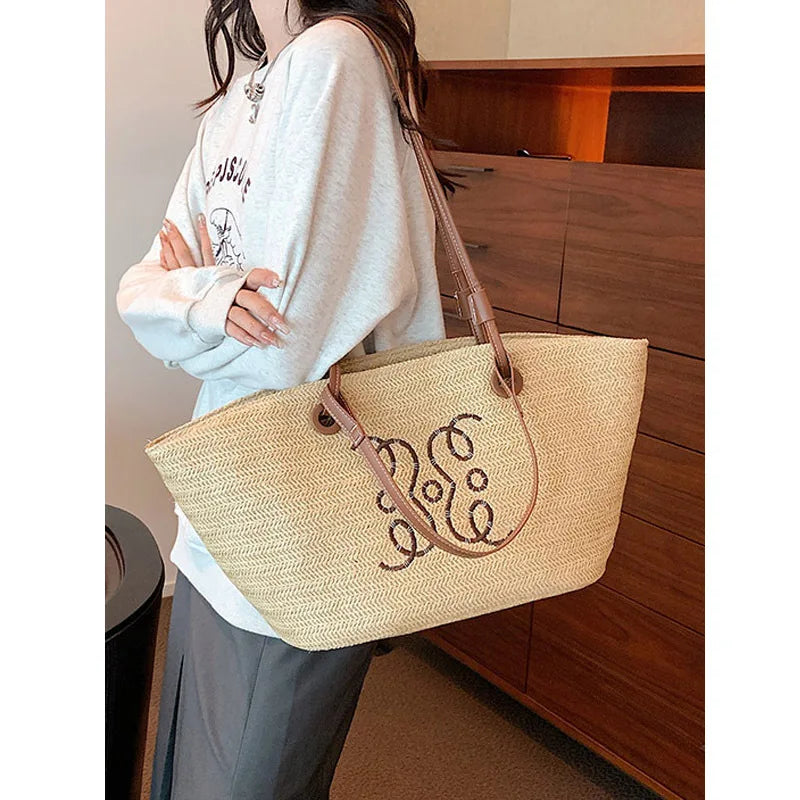 Oversized Straw Beach Tote Bag