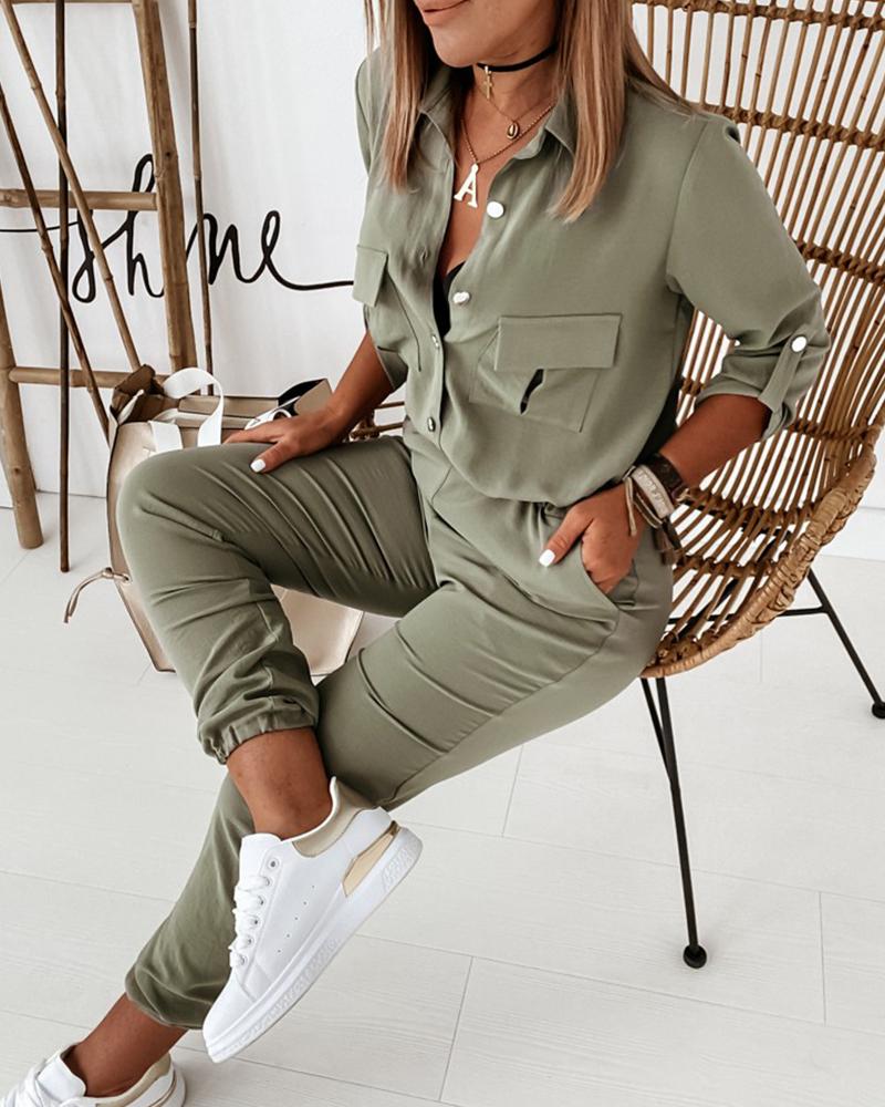 Utility Jumpsuit with Elastic Waist