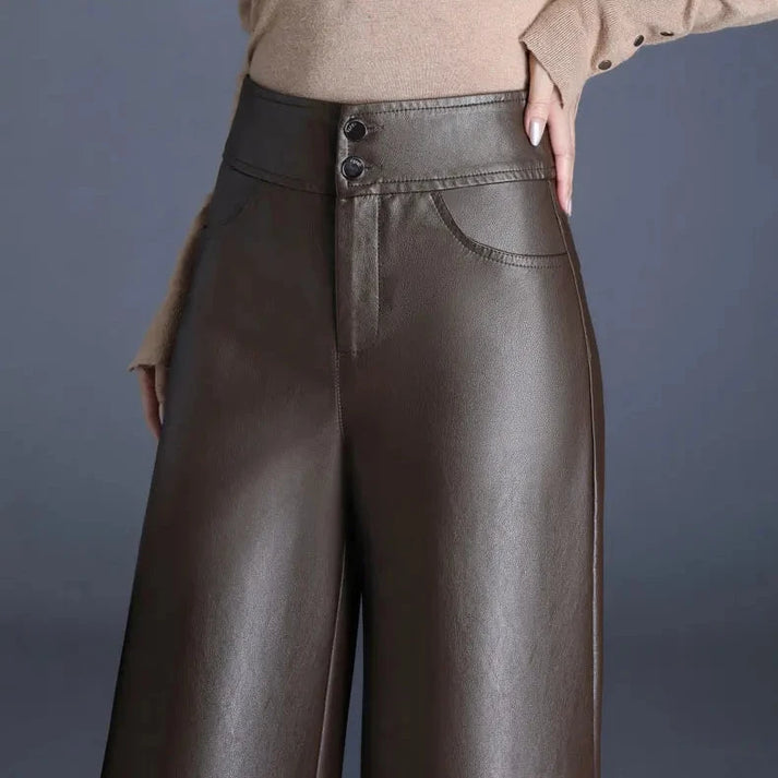 Faux Leather Wide Leg Trousers