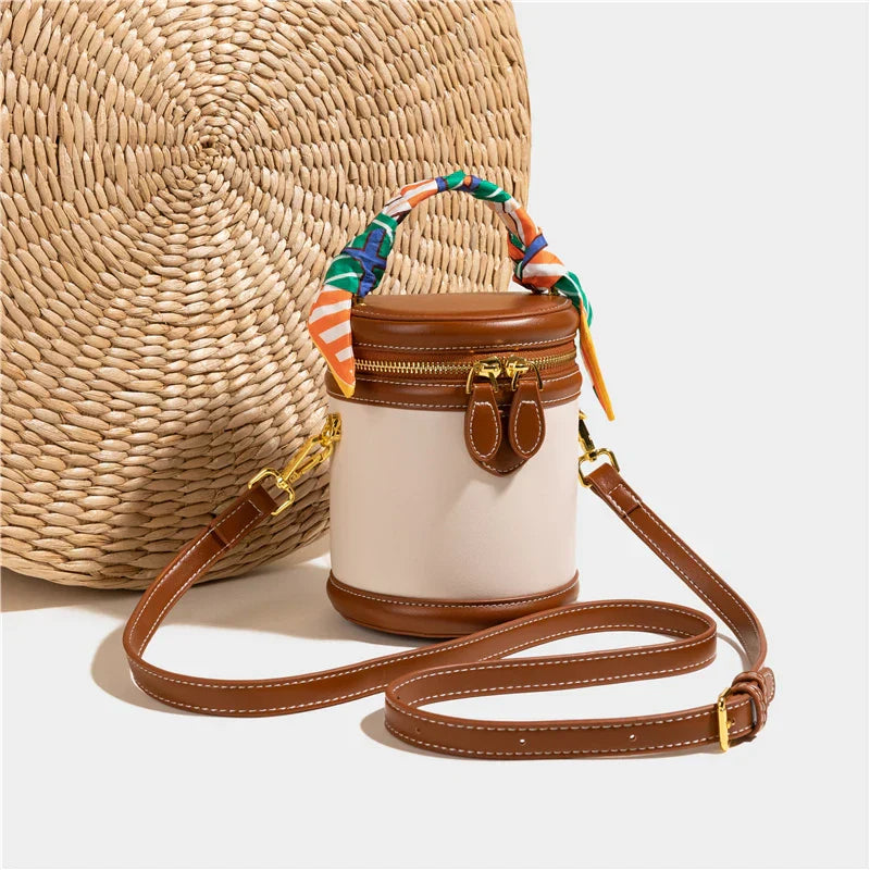 Canvas Leather Mini Bucket Shoulder Crossbody Bag