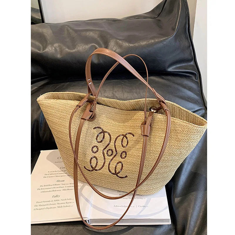 Oversized Straw Beach Tote Bag