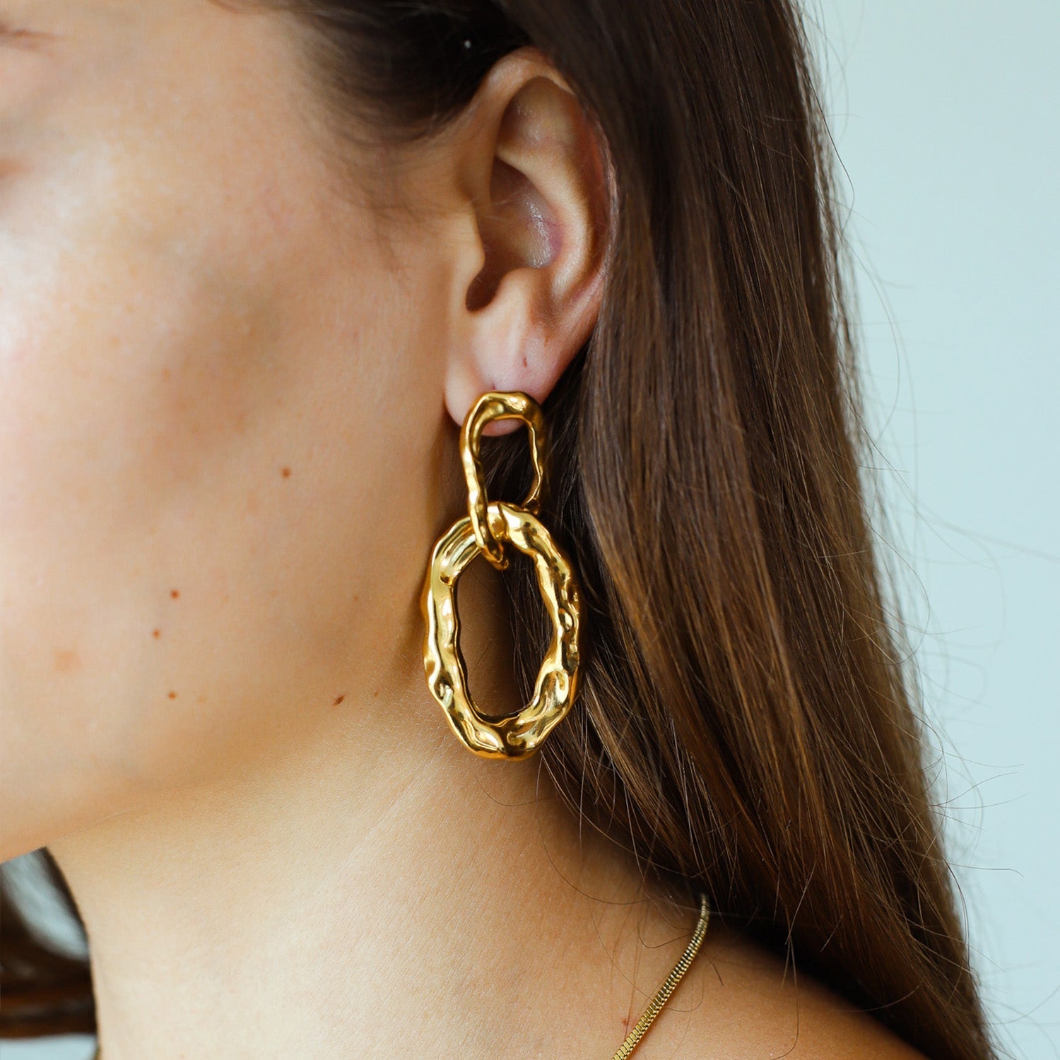 Gold Textured Link Earrings