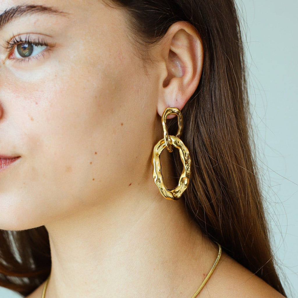Gold Textured Link Earrings