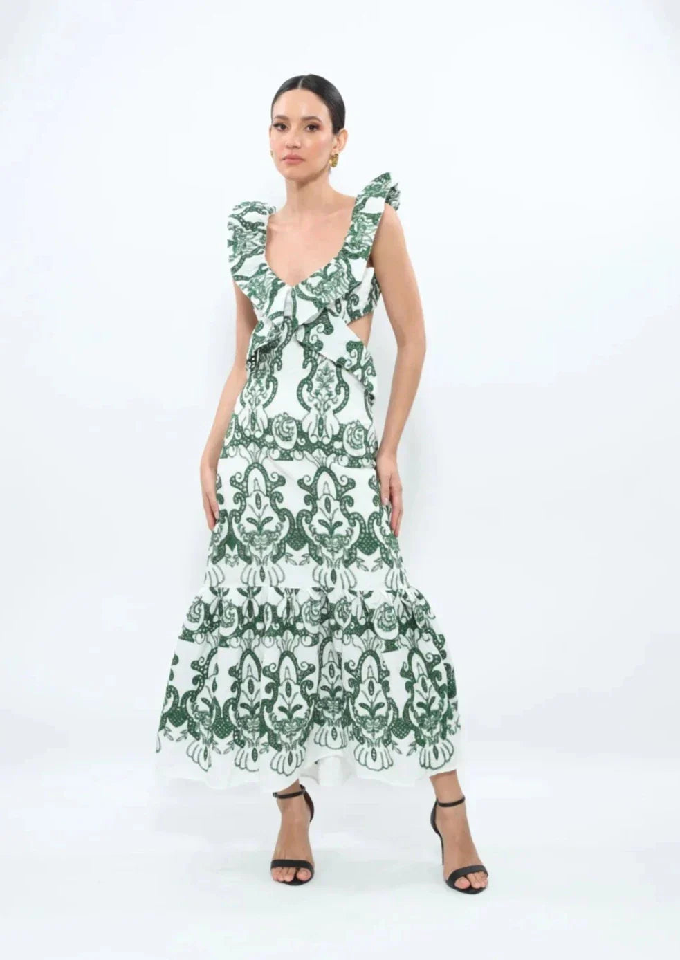 Green Floral Cut Out Maxi Dress