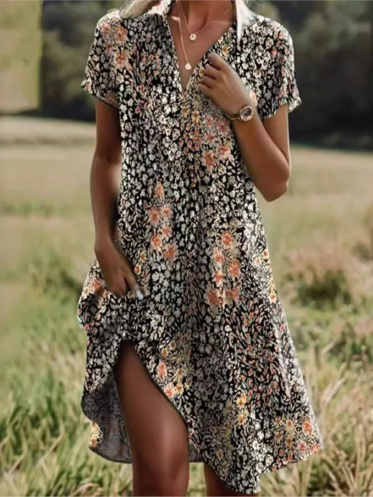 Button Front Floral Midi Dress