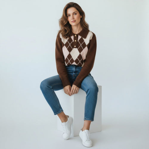 Argyle Knit Polo Sweater