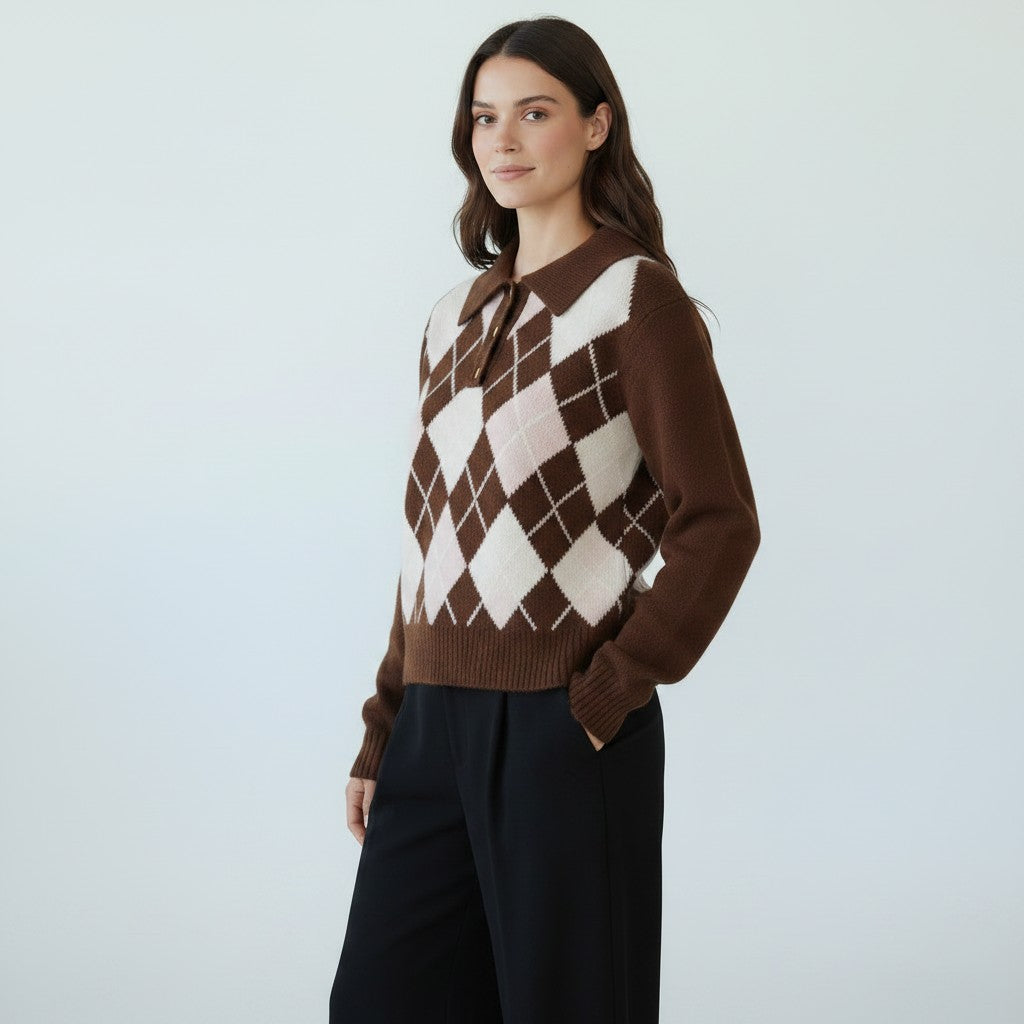 Argyle Knit Polo Sweater