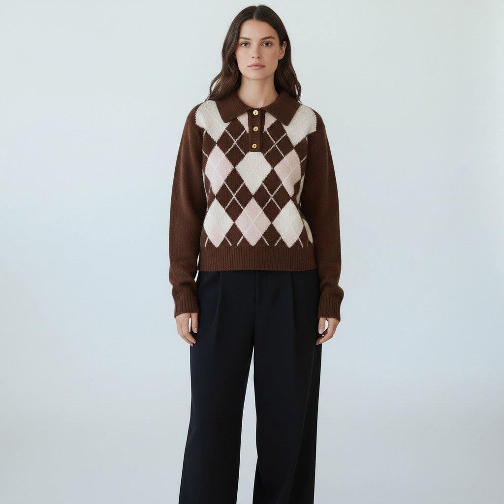 Argyle Knit Polo Sweater