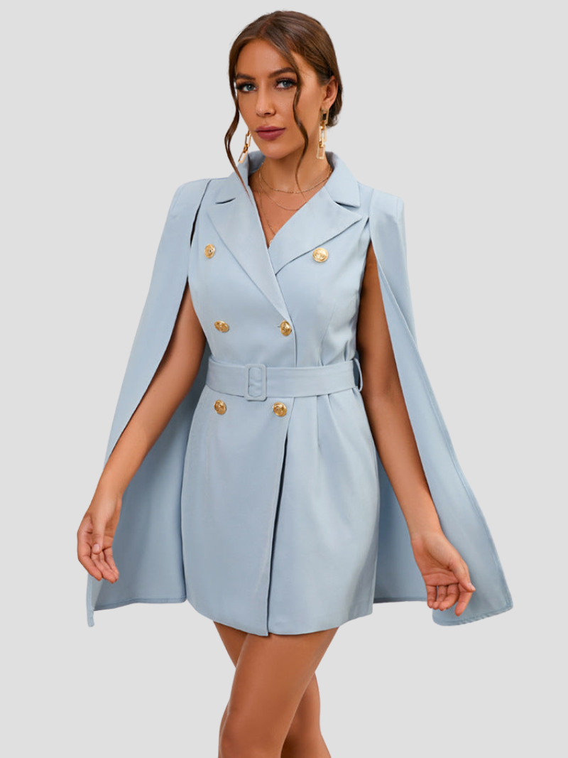 Gold Button Cape Blazer Mini Dress