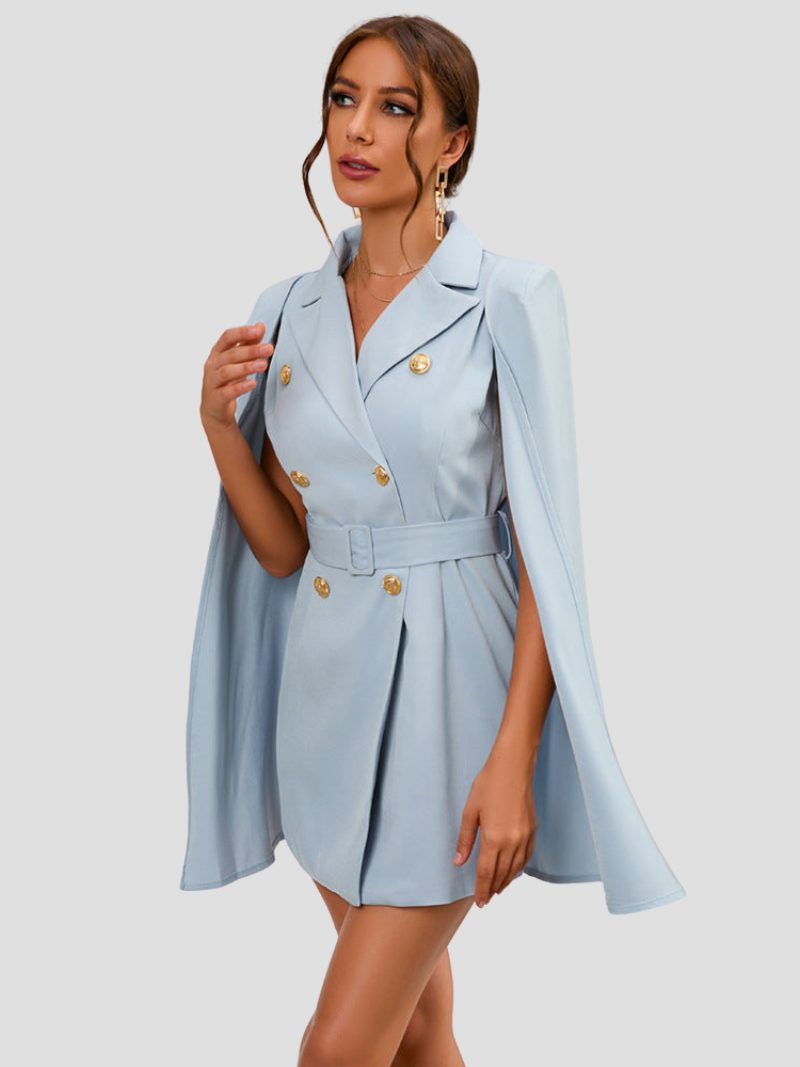 Gold Button Cape Blazer Mini Dress
