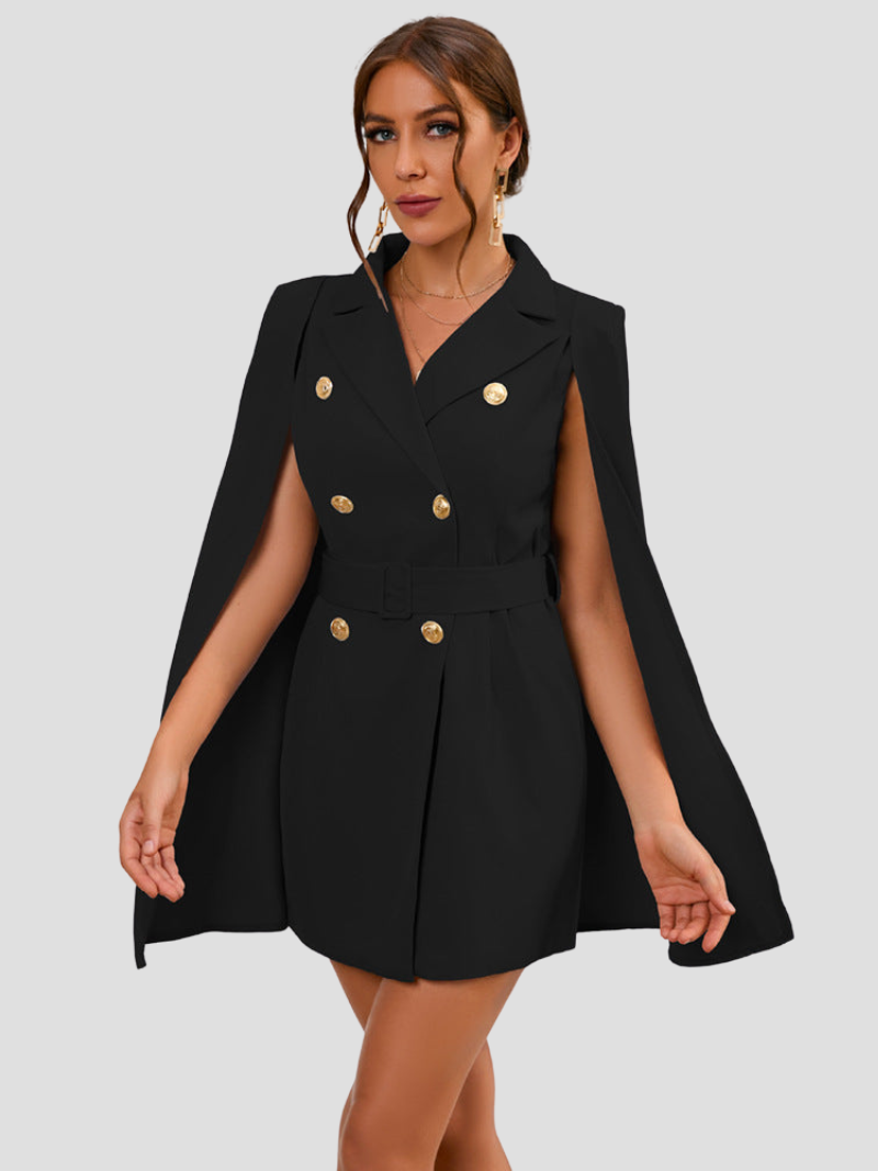 Gold Button Cape Blazer Mini Dress