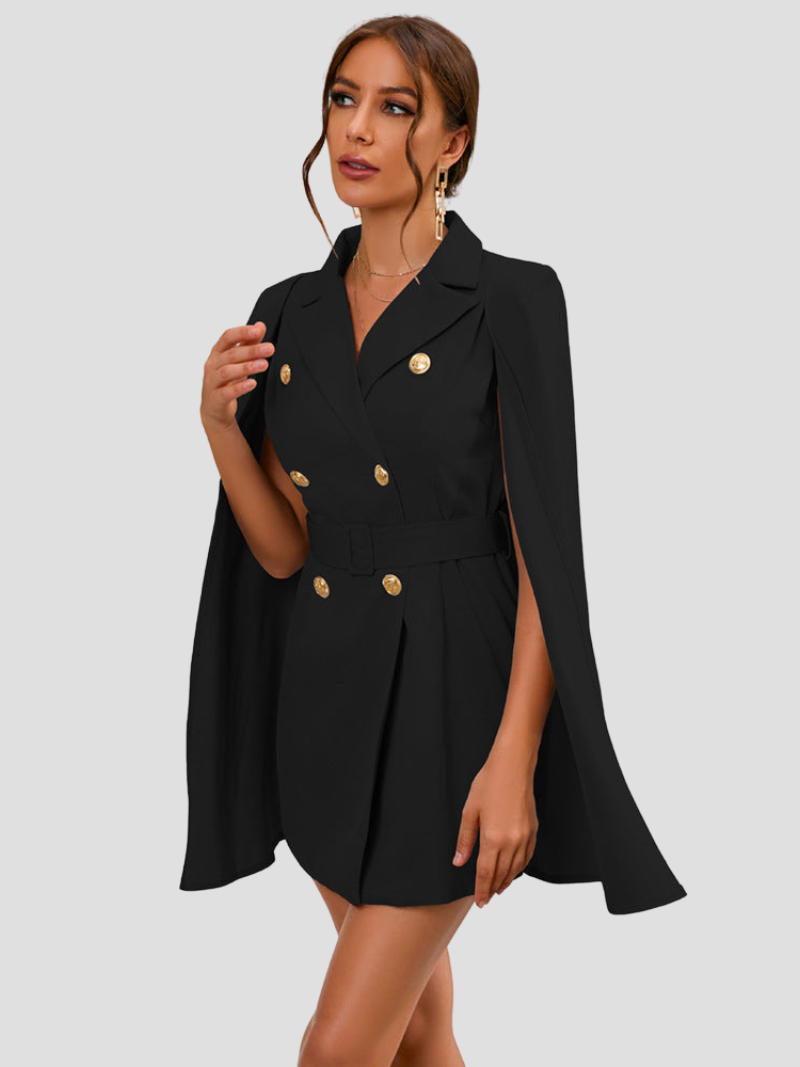Gold Button Cape Blazer Mini Dress