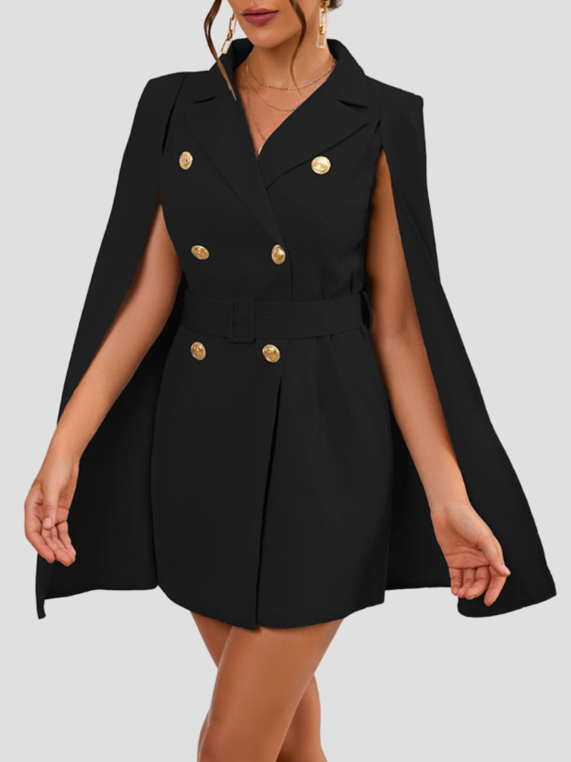 Gold Button Cape Blazer Mini Dress