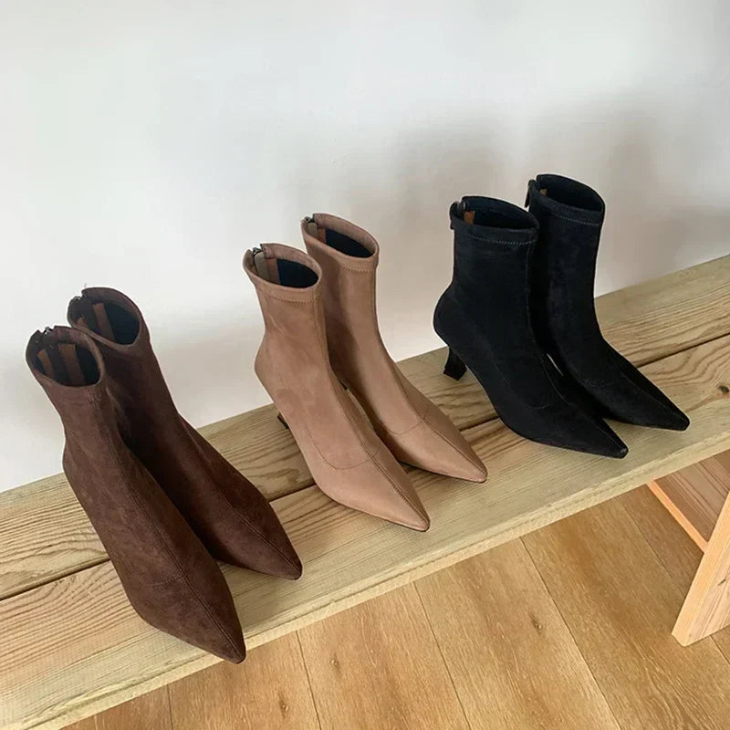 Pointed Toe Heeled Ankle Boots