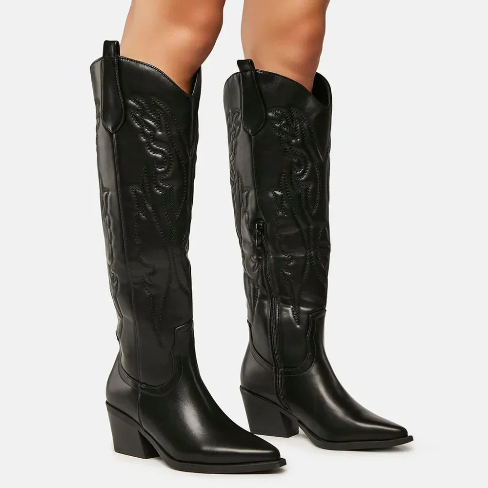 Knee High Block Heel Cowboy Boots