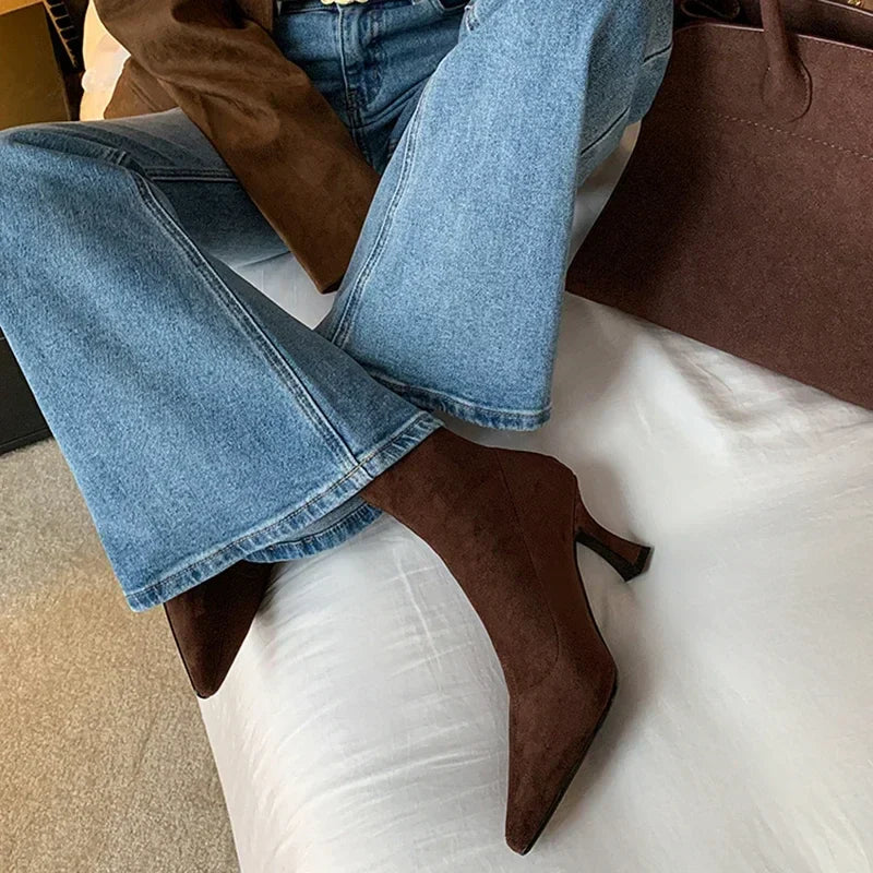 Pointed Toe Heeled Ankle Boots