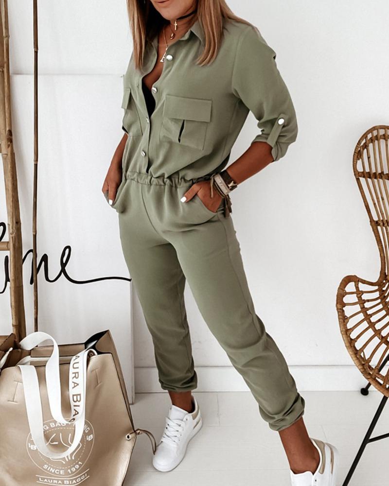 Utility Jumpsuit with Elastic Waist
