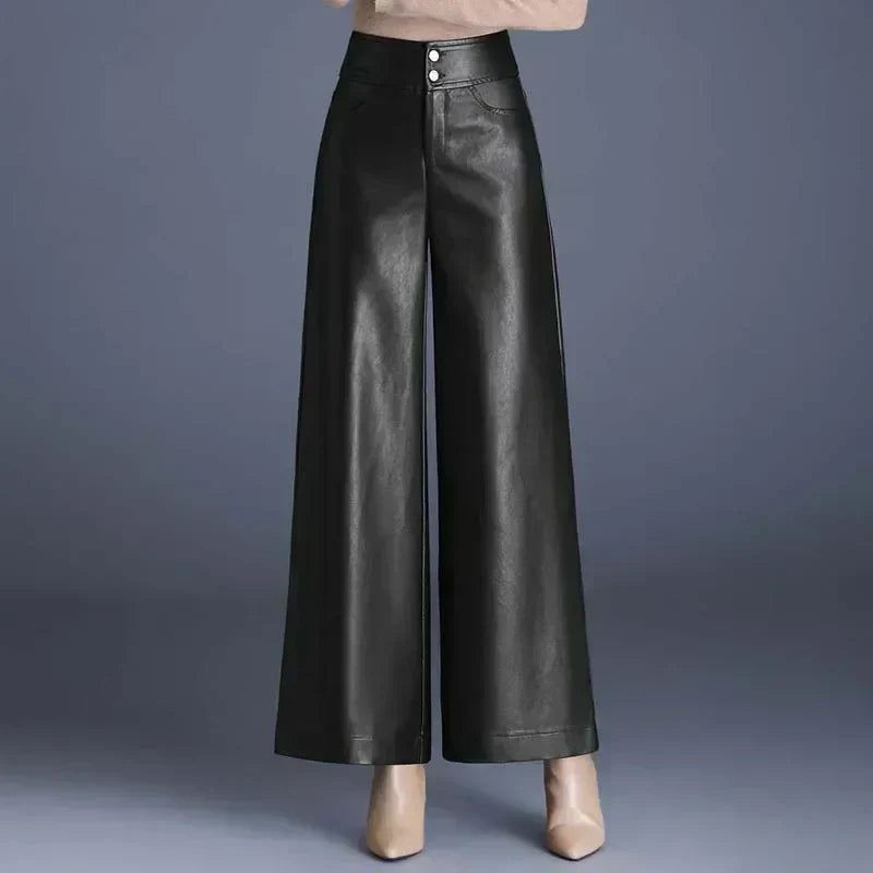 Faux Leather Wide Leg Trousers