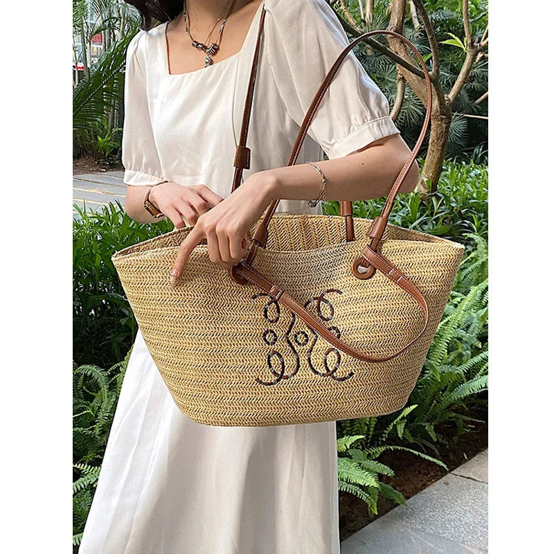 Oversized Straw Beach Tote Bag
