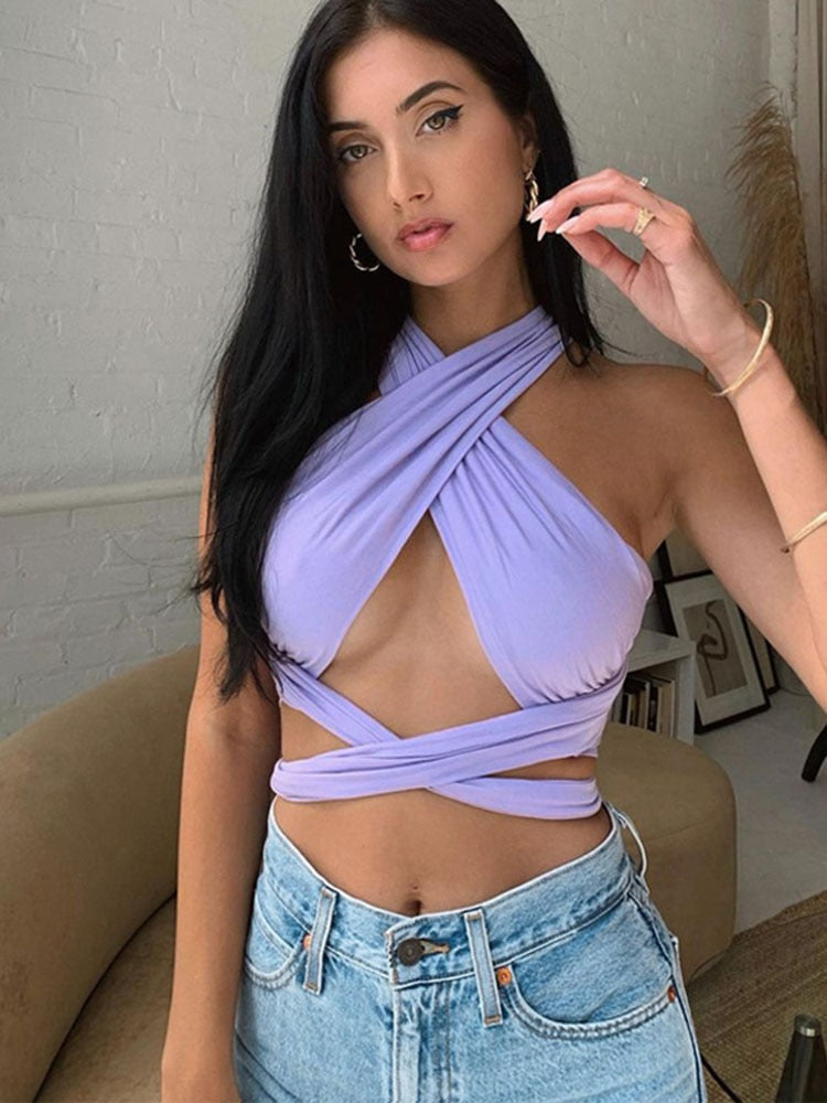Criss Cross Cropped Halter Top