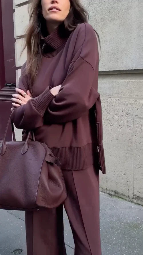 Soft Ribbed Turtleneck & Pants Set