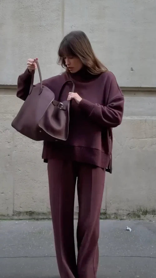 Soft Ribbed Turtleneck & Pants Set