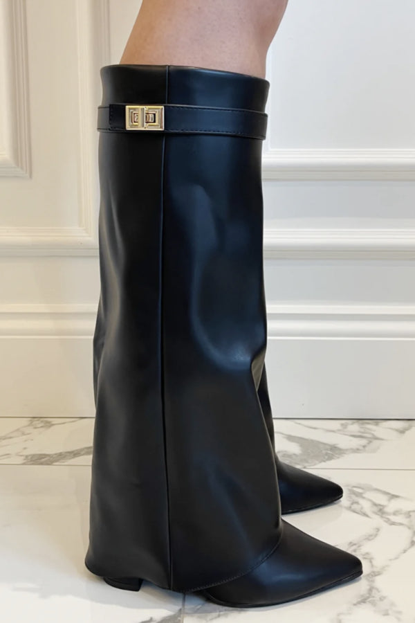 Suede Flap Detail Tall Boots