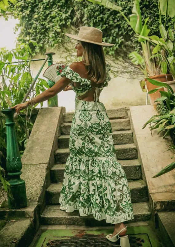 Green Floral Cut Out Maxi Dress