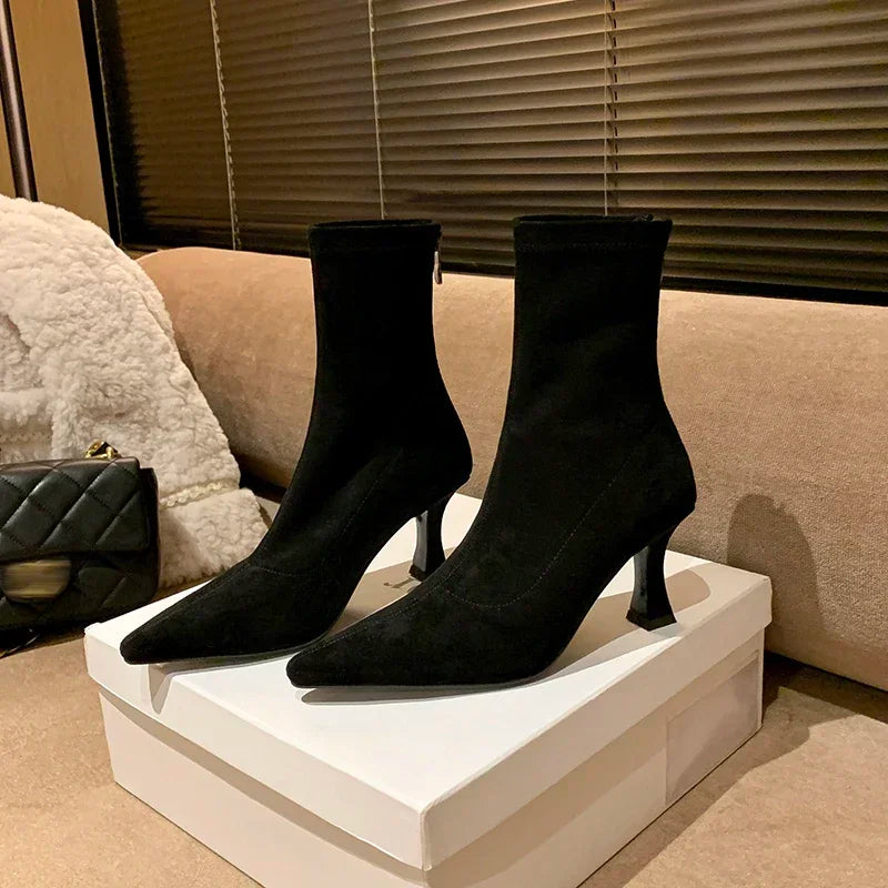 Pointed Toe Heeled Ankle Boots