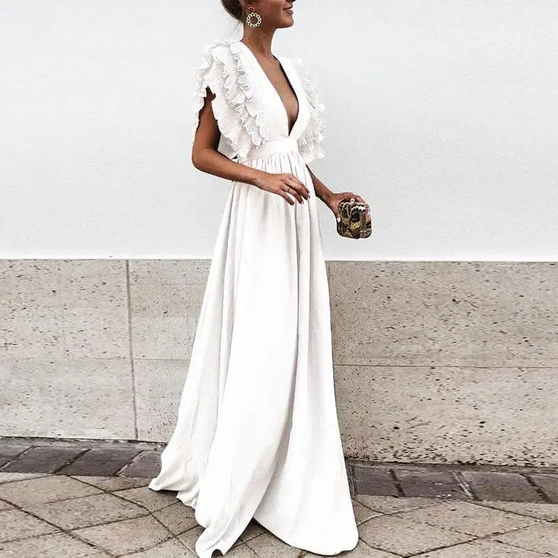 Pleated Ruffle Maxi Dress