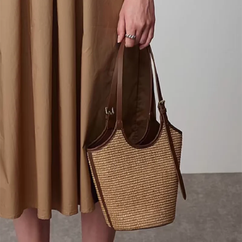 Boho Rattan Shoulder Tote Bag