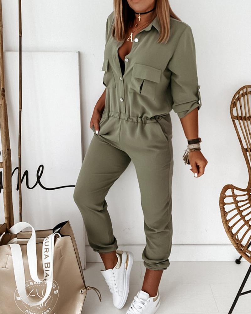 Utility Jumpsuit with Elastic Waist