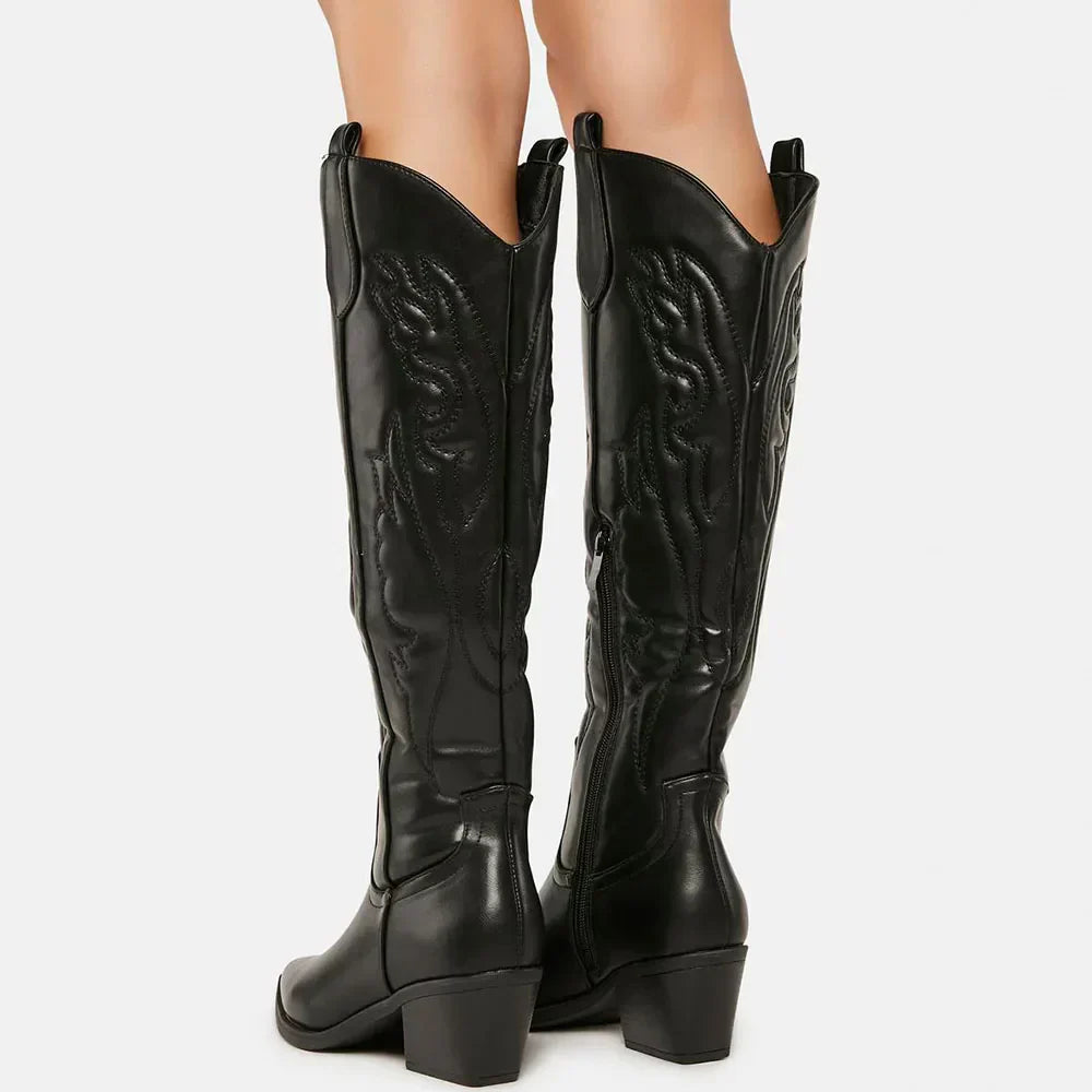 Knee High Block Heel Cowboy Boots