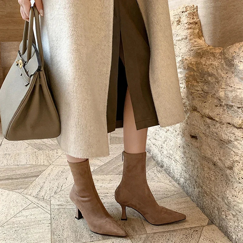 Pointed Toe Heeled Ankle Boots