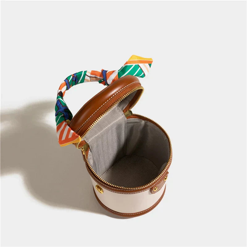 Canvas Leather Mini Bucket Shoulder Crossbody Bag