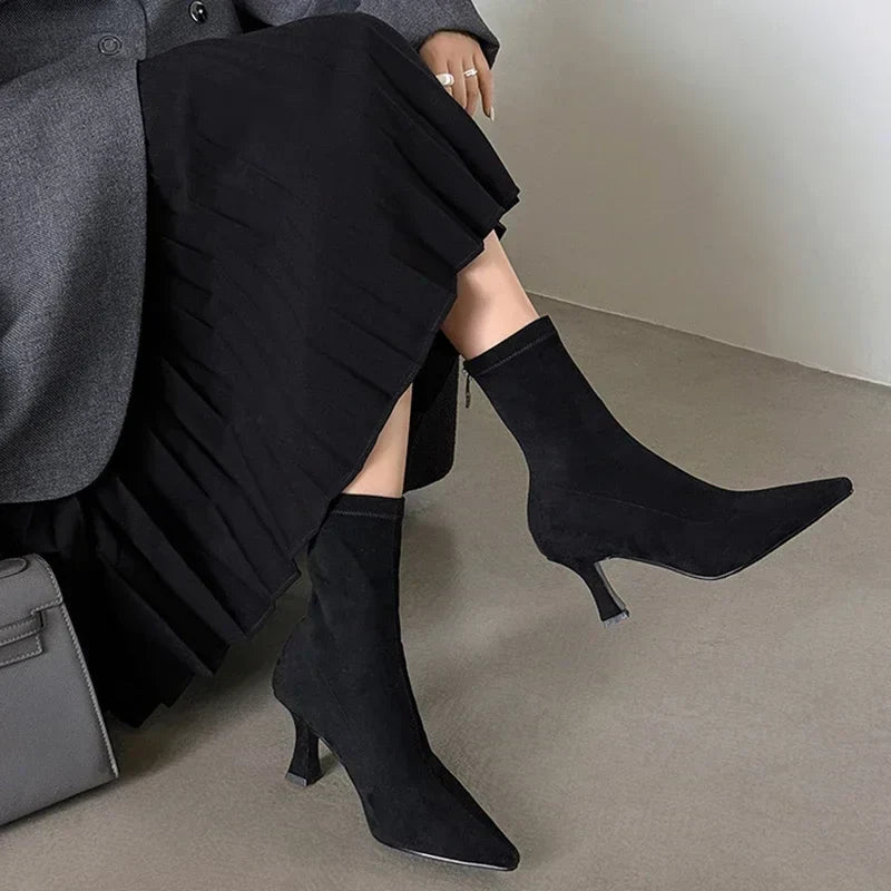 Pointed Toe Heeled Ankle Boots