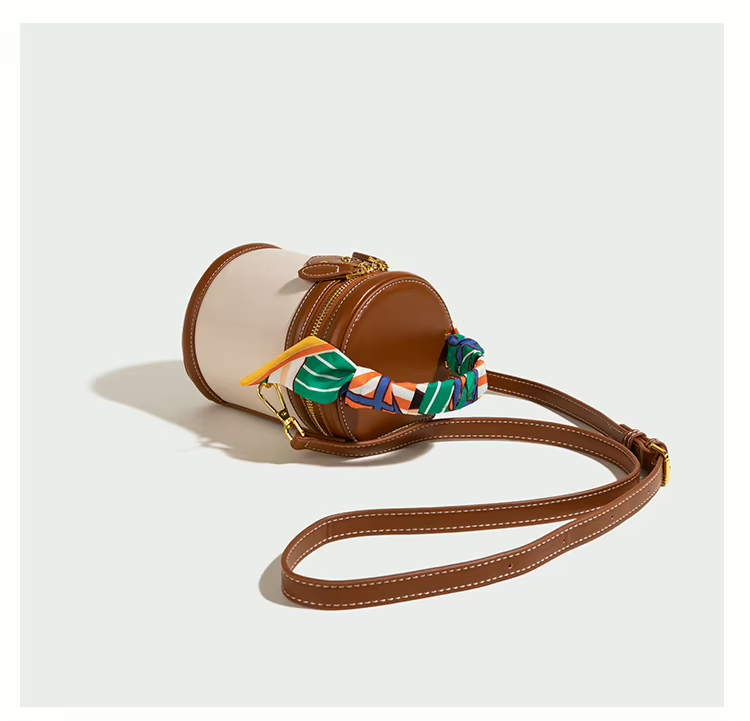 Canvas Leather Mini Bucket Shoulder Crossbody Bag