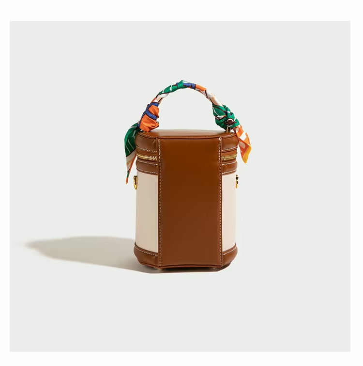 Canvas Leather Mini Bucket Shoulder Crossbody Bag