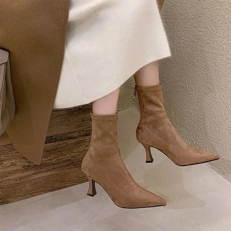 Pointed Toe Heeled Ankle Boots