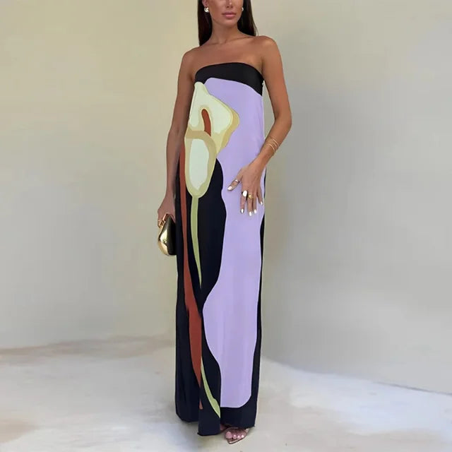 Strapless Floral Print Maxi Dress