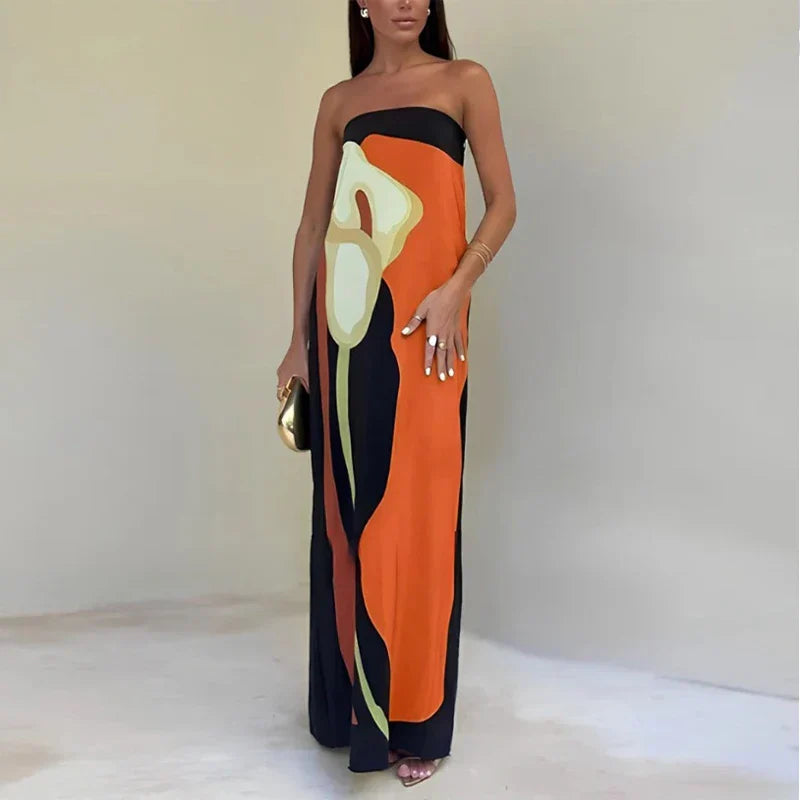 Strapless Floral Print Maxi Dress